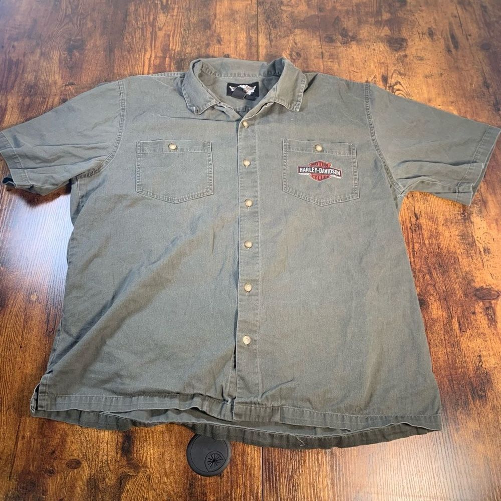 Harley Davidson Mens Button Front Shirt Gray Milwaukee USA Short Sleeve XL